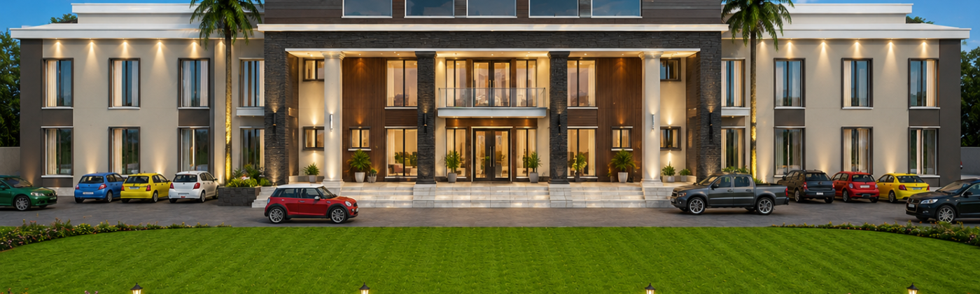 Photorealistic architectural rendering of a modern Dubai real estate development created by Studio3