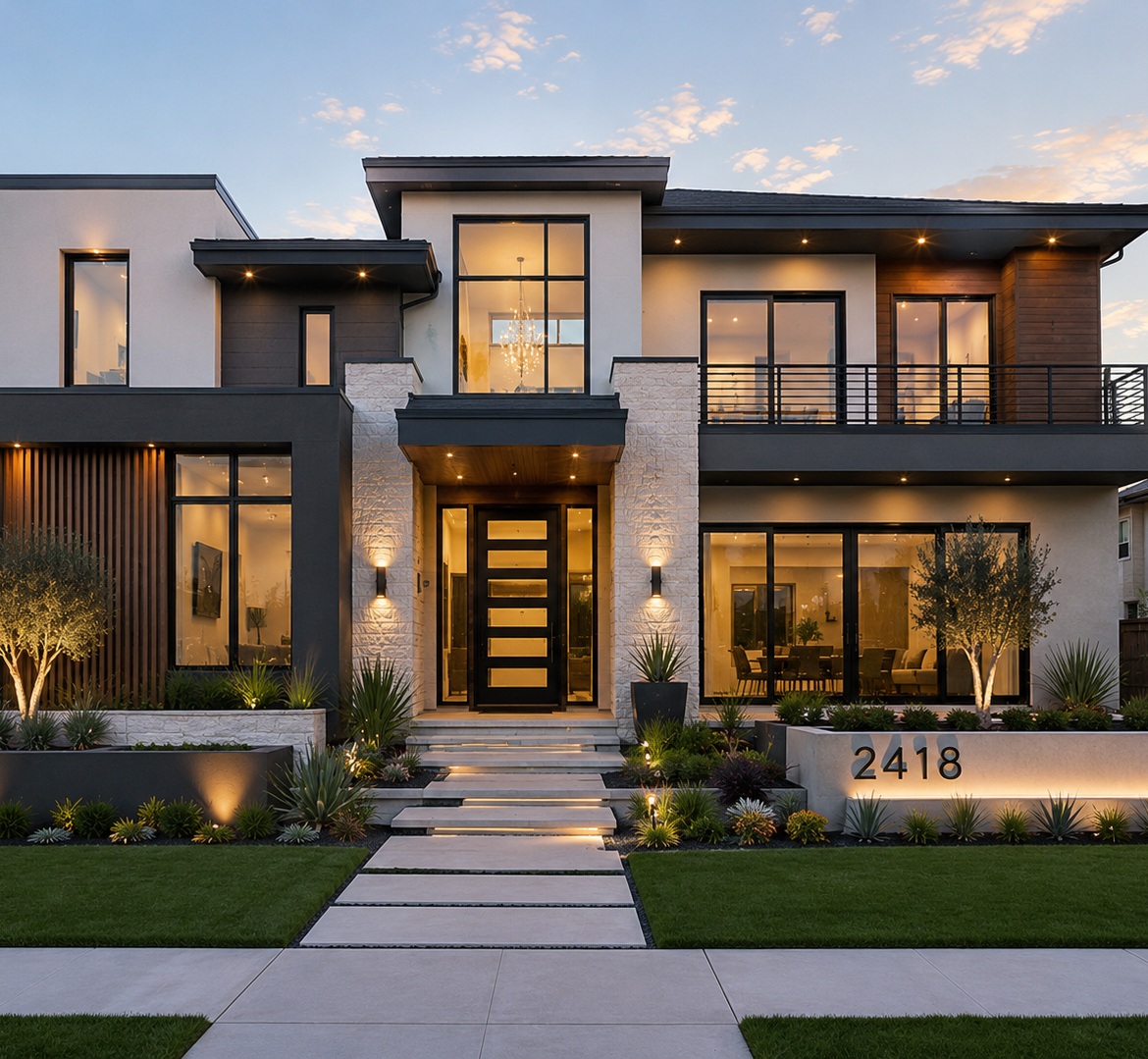 Photorealistic 3D rendering of a modern American home exterior for home builders in the USA