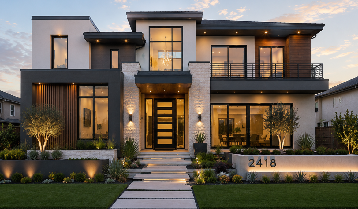 Photorealistic 3D rendering of a modern American home exterior for home builders in the USA