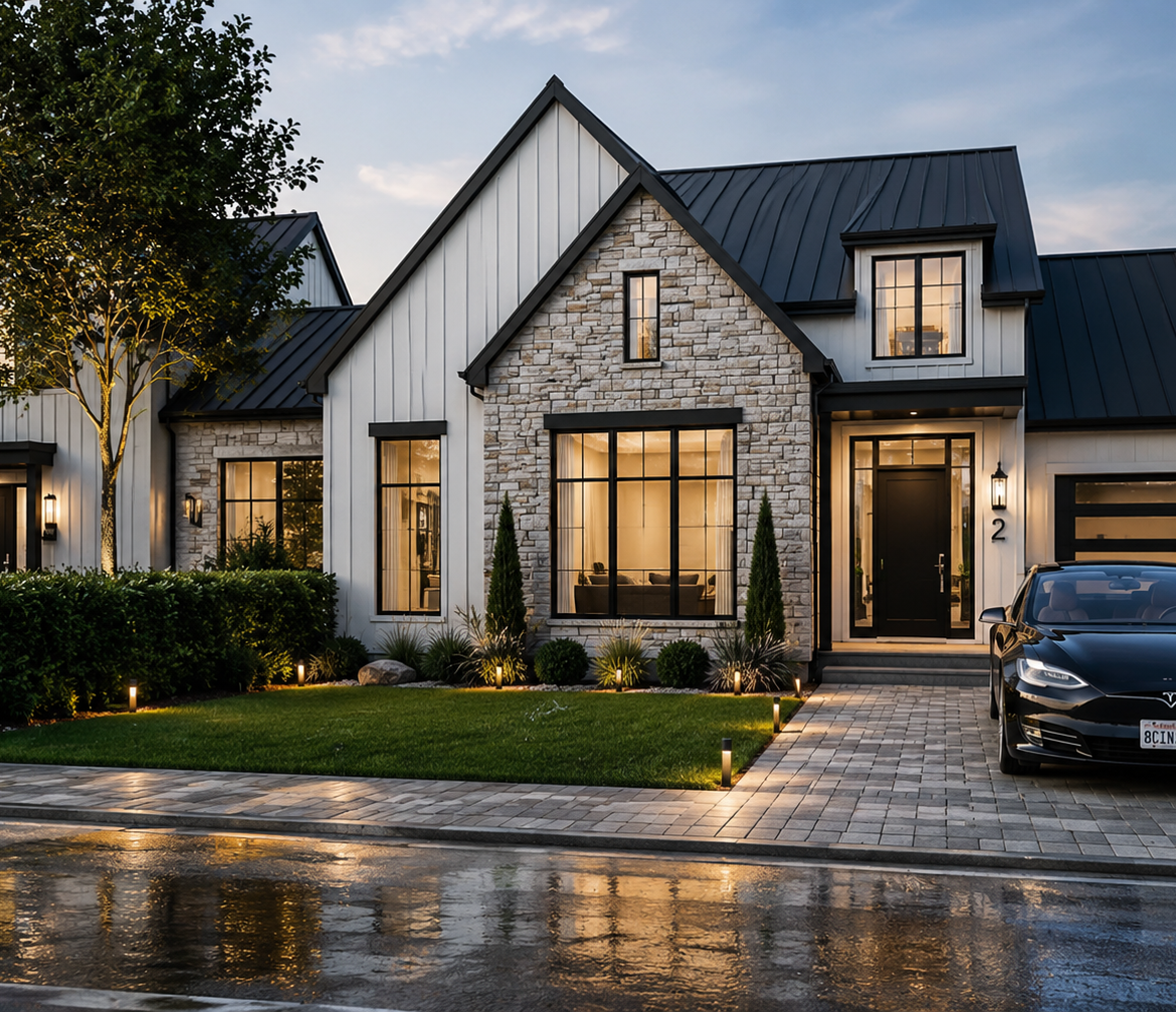 Architectural rendering for general contractors showing a residential exterior renovation