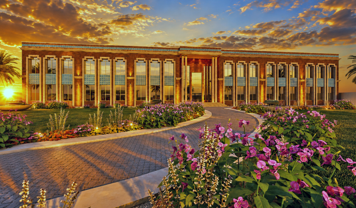 Exterior architectural rendering of a luxury resort at sunset by Studio3