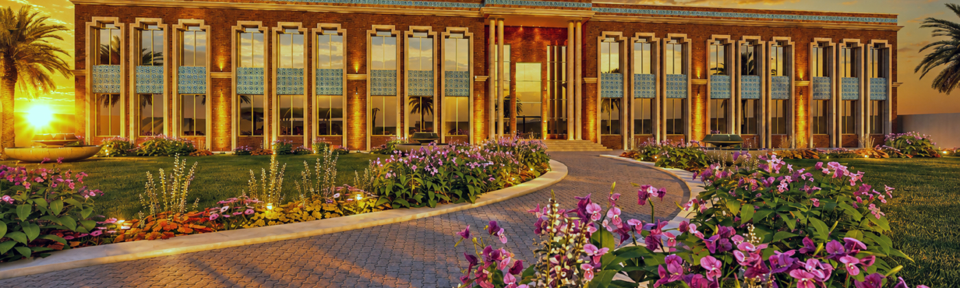 Exterior architectural rendering of a luxury resort at sunset by Studio3