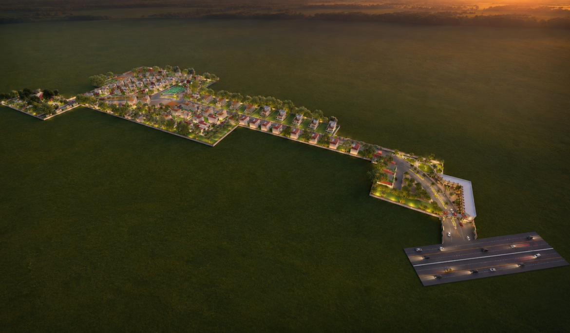 Al-Jahat City aerial masterplan 3D rendering by Studio3